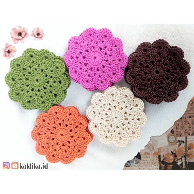 Tatakan Gelas Rajut / Crochet Coaster / Tatakan Vas Kecil / Alas Gelas dan Vas Kecil