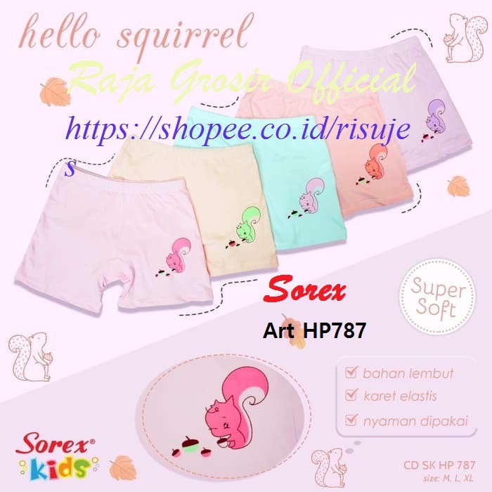 CD Super Soft Boxer Anak Perempuan Sorex HP787, SK MA215, MA501 &amp; MA551 / Celana Dalam Cewek Sorex