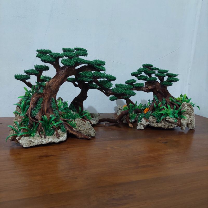 hardscape aquascape hiasan aquarium tema bonsai hutan 60 cm murah
