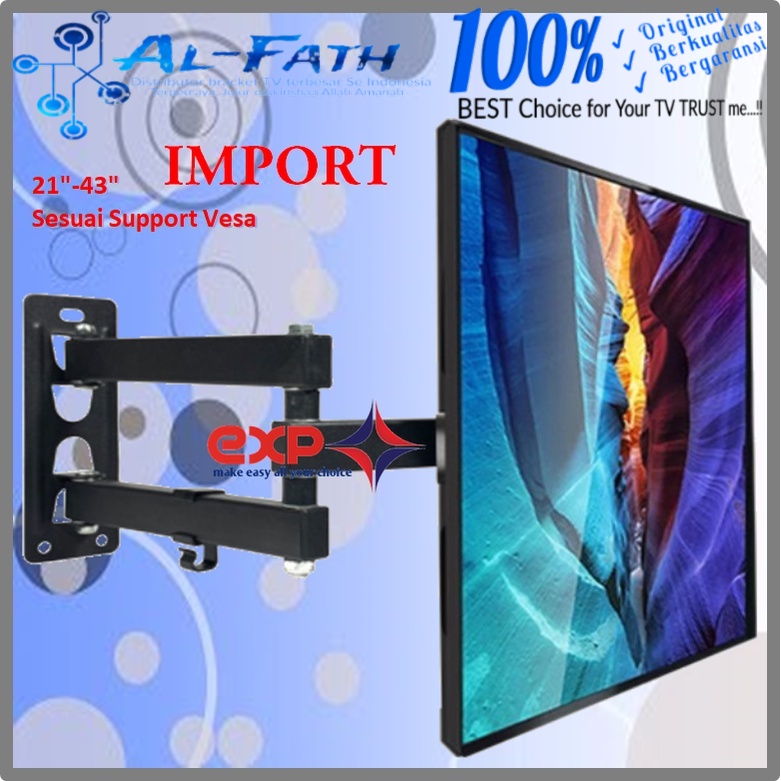 Bracket TV AQUA 14 s/d 43 inch 6 ARAH FULL BESI SUPER KOKOH GARANSI 100% ORI