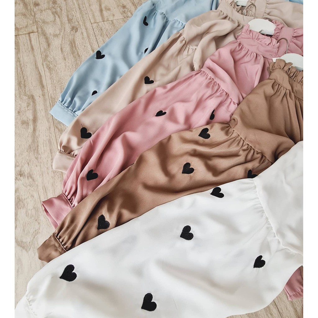 SWEETHEART SHIRT - Atasan Kemeja Wanita - Blouse Wanita Lengan Bordir - Fashion Remaja-Mocca
