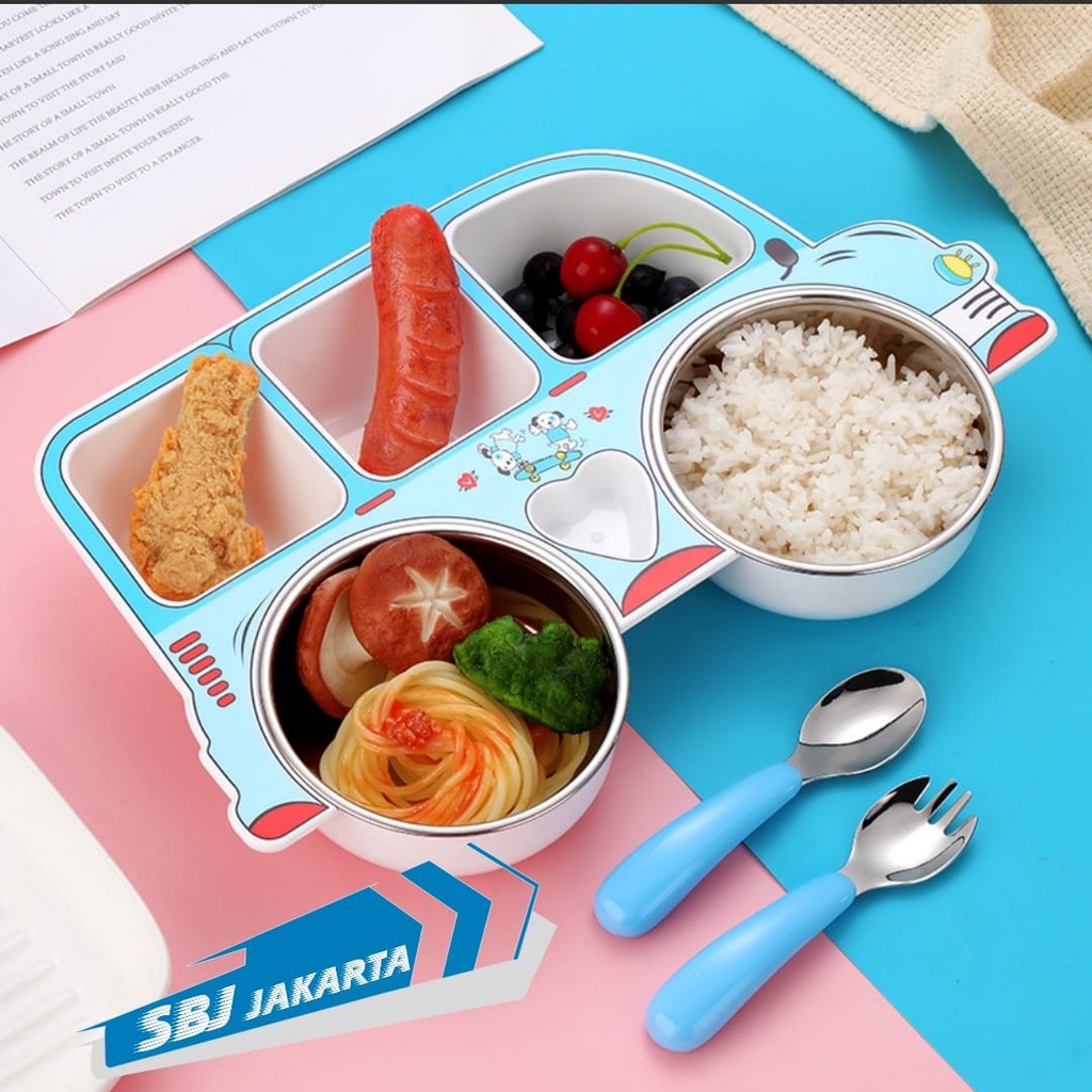 Set piring makan anak sekat bento / Kids bento plate stainless steel SUS 304