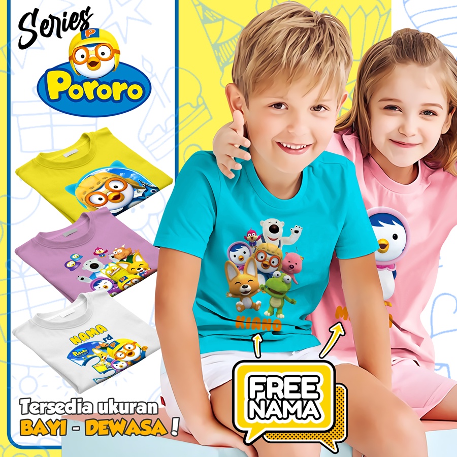 Baju Kaos ANAK DAN DEWASA PORORO COUPLE (FREE NAMA)