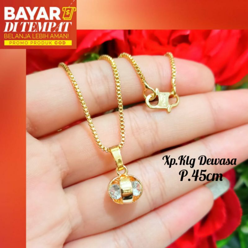 Kalung bola unik permata simple lapis emas18k anti karat