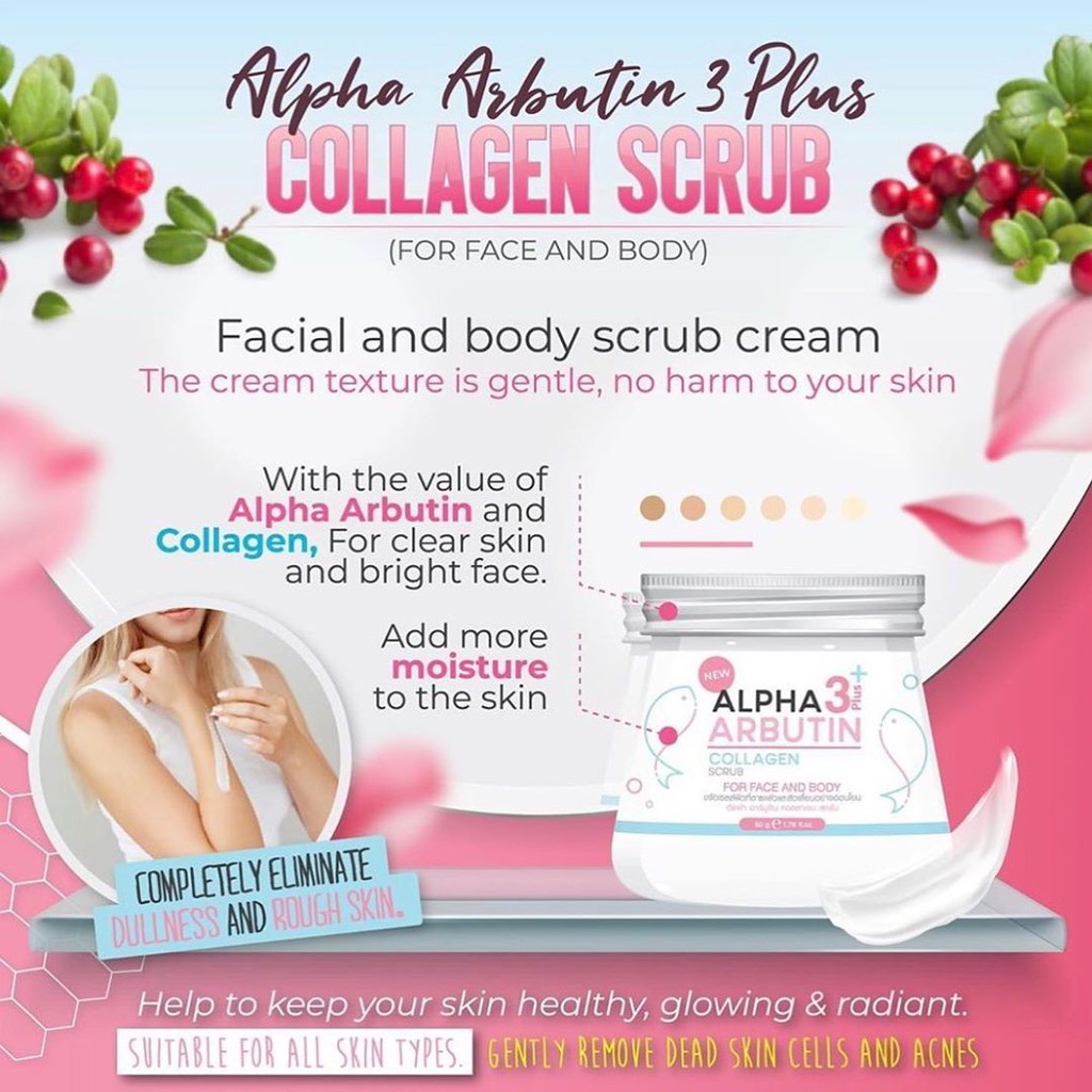 [COD] Alpha Arbutin Collagen Scrub Vitamin C AMPUH Mencerahkan dan Melembabkan 75 Gram BPOM 100% Original Thailand