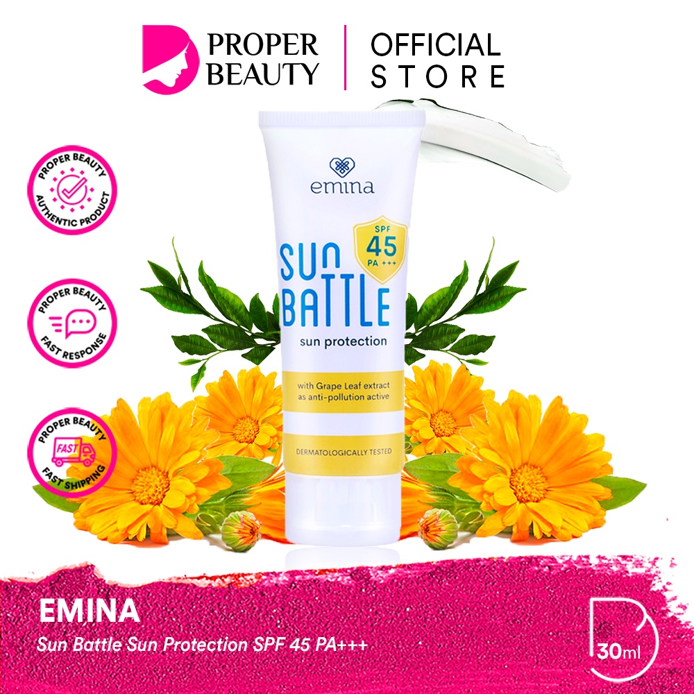 EMINA Sun Battle Sun Protection SPF 45 PA+++ Indonesia / Sunscreen Wajah 30ml / Sunblock Sunblok Tabir Surya UV UVA UVB Anti Blue Light Protector Protect Pelindung Sinar Matahari Kulit Tubuh / Gel Serum Stick Cream Lotion Skincare Face Care Series Battle