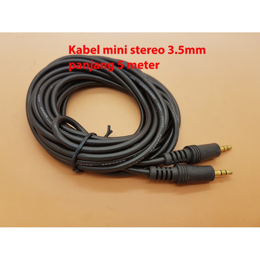 Kabel audio mini Jek Aux 3.5mm Stereo 5M male to male Gold Plate HQ