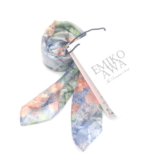 Kerudung Segiempat Motif Blueish / Hijab / Jilbab / Emikoawa / Organza