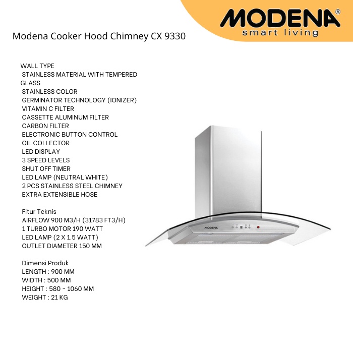 Cooker Hood Chimney Modena CX 9330