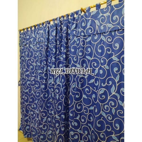 (COD) Termurah Tirai Gorden Pintu Hordeng Pintu Bunga Bisa Jendela Motif Bunga Diandra Biru