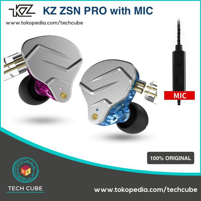 KZ ZSN PRO with MIC In Ear Earphone Headset Hybrid 1BA 1DD HIFI Bass - Silver Purple