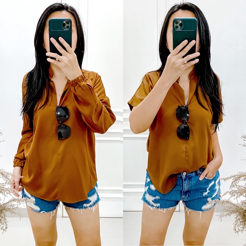 Double Lucky / Basic Twill / Atasan Rayon / Baju Atasan Wanita / All Size-Coklat