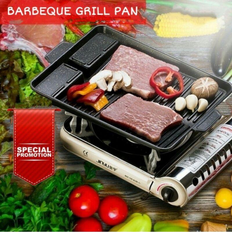 Yakiniku Square Segi Grill Panggangan BBQ Bulgogi Teflon Long Portable Anti Lengket Kotak Daging