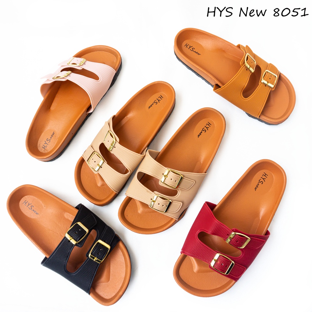 Sandal Kait Gold Jelly Wanita Slop Gesper Flat 8051 Hys new