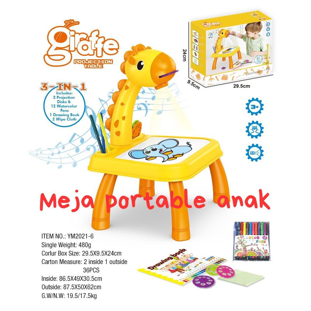 MEJA BELAJAR PORTABLE ANAK GAMBAR JERAPAH