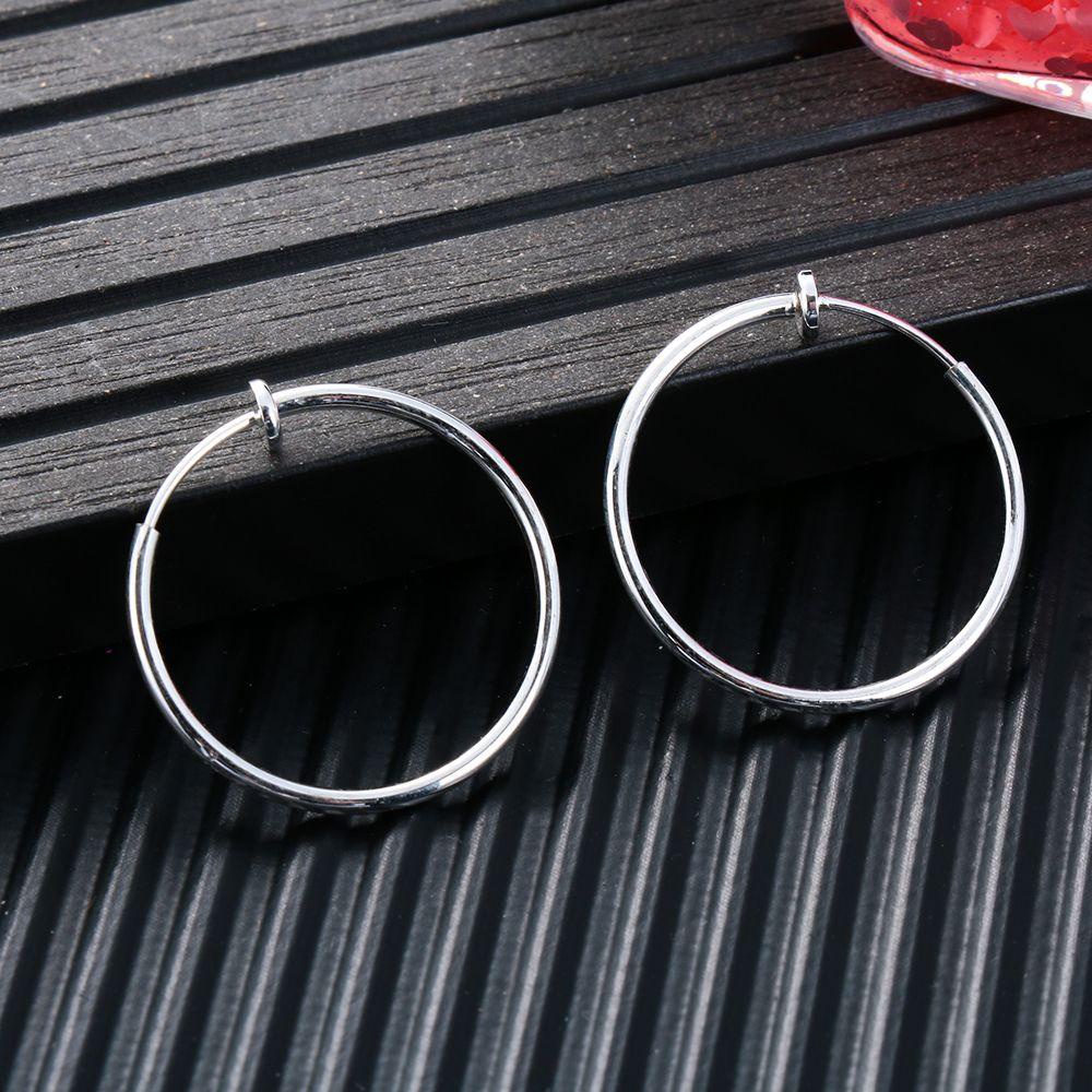 Suyo Anting Lingkaran Besar Perhiasan Punk Musim Semi Klip On Goth Ear Clips