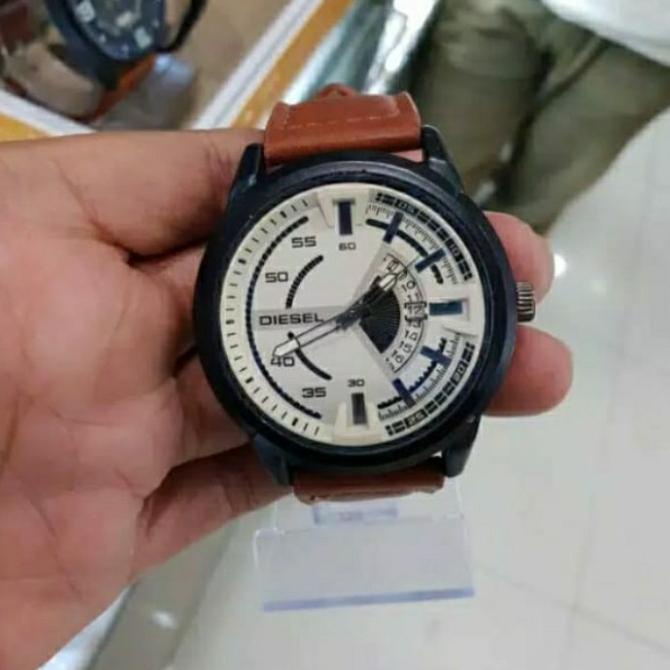 JAM TANGAN PRIA DIESEL TANGGAL AKTIF TALI KULIT LEATHER BROND Watch license Original