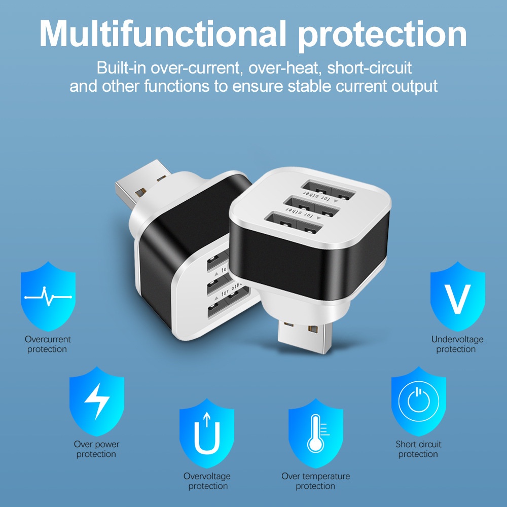 Adaptor Expander 3port Quick Charge Dengan Indikator LED Telepon Tablet Laptop PC Chargers Adapter 3in1 USB 2.0 Expander USB Hub Splitter