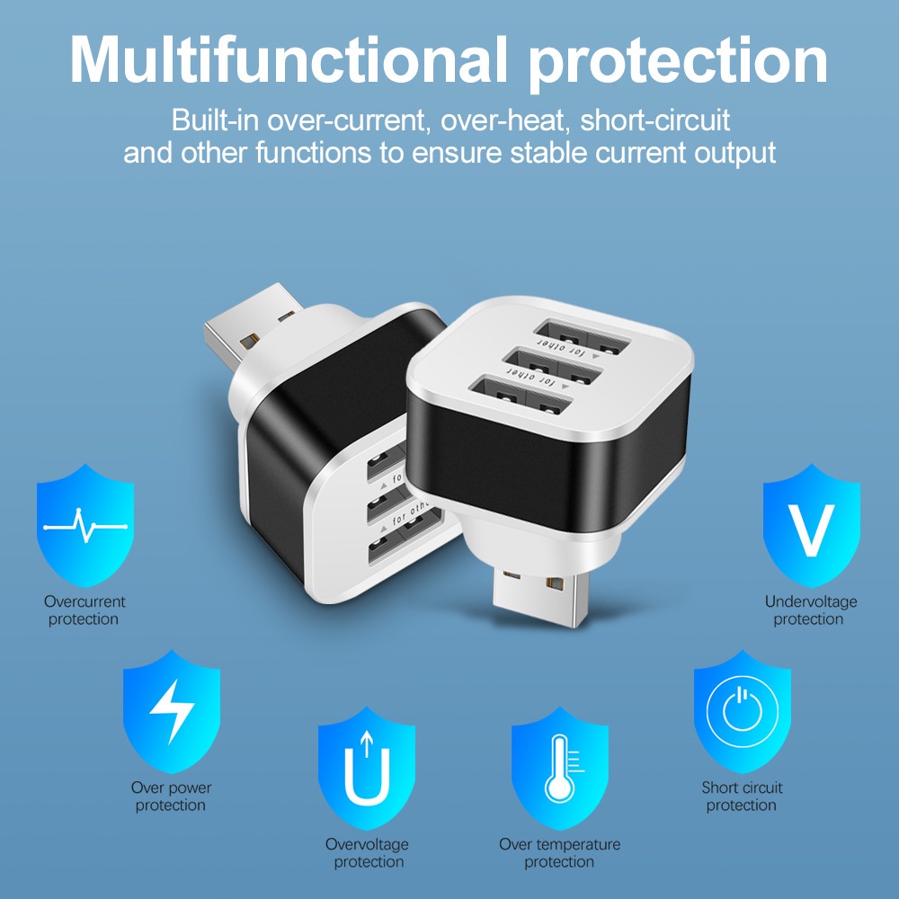 3 IN 1 Adapter Expander Hub Splitter USB 2.0 3 Port Quick Charge Dengan Indikator LED Untuk Hp / Tablet / Laptop