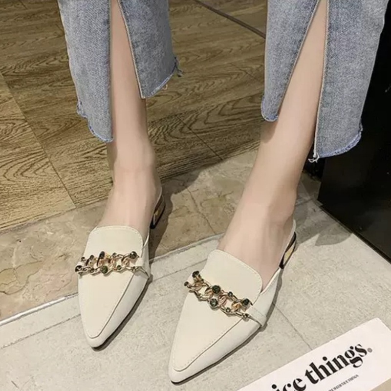 RYX - Gold Jewels Sepatu Slip On Heels Wanita Fashion Casual / Pesta - Ori Import