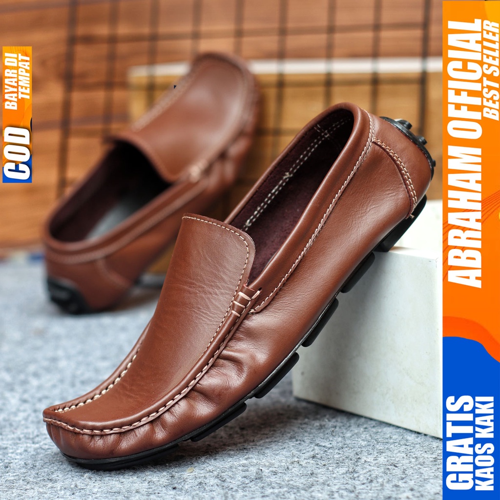 Sepatu Casual Pria Formal Slip On Pantofel Kulit Asli Kerja Kantor Kondangan Kuliah Hitam Fashion Shoes Terbaru Murah Kekinian Original GENIO ABRAHAM