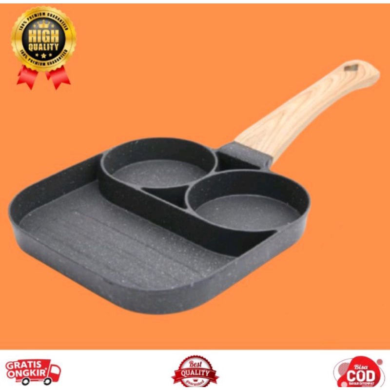 Frying Pan 2 Hole Teflon 3 Sekat Smart Breakfast Pan Wajan Panci Teflon