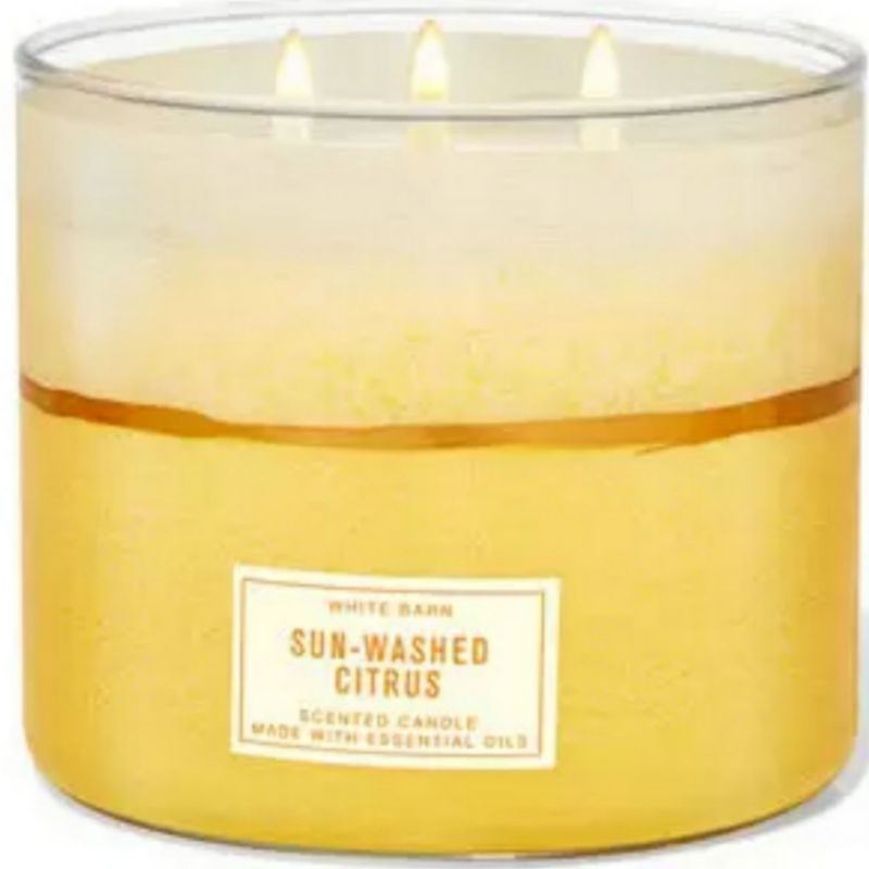 BATH &amp; BODY WORKS BBW SUN WASHED CITRUS 3-WICK SCENTED CANDLE 411 G LILIN WANGI 3 SUMBU UKURAN BESAR PENGHARUM RUANGAN