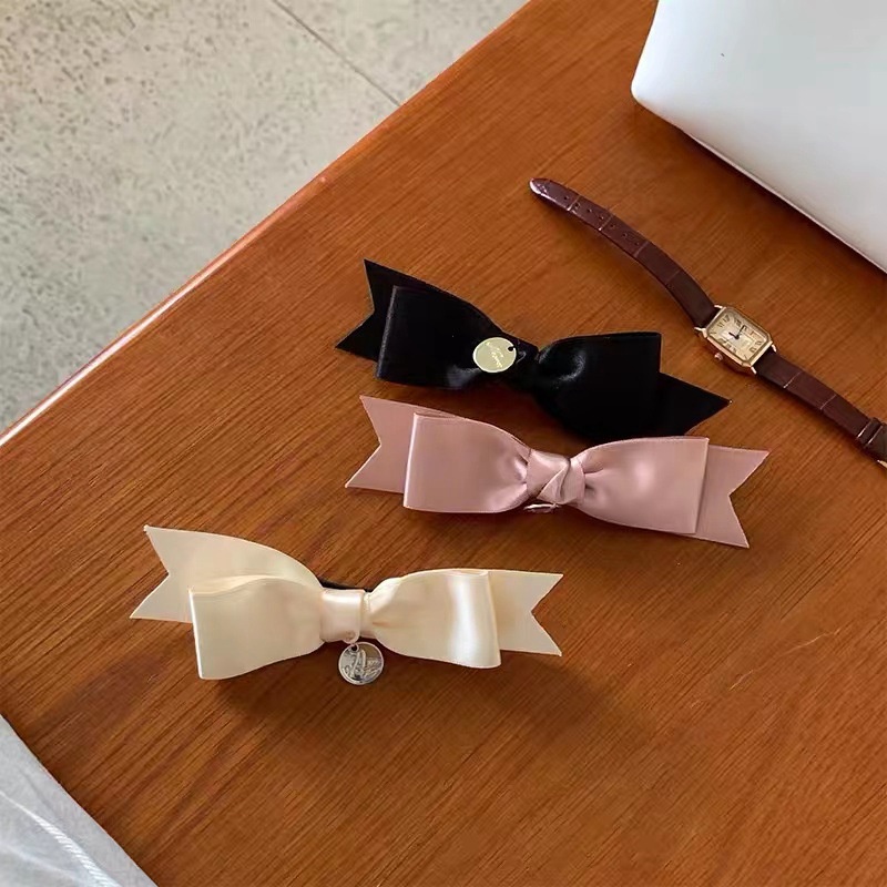 ELEGANT SLIM BOW HAIRCLIP JEPIT KLIP RAMBUT PITA KAIN SATIN SILK FAIRY RIBBON HAIRPIN ELEGAN FRENCH RETRO FAIRY FEMINIM BLACK PINK COLOR WARNA HITAM HAIR SNAP AKSESORIS ACCESSORIES PIN KOREA PRINCESS STYLE