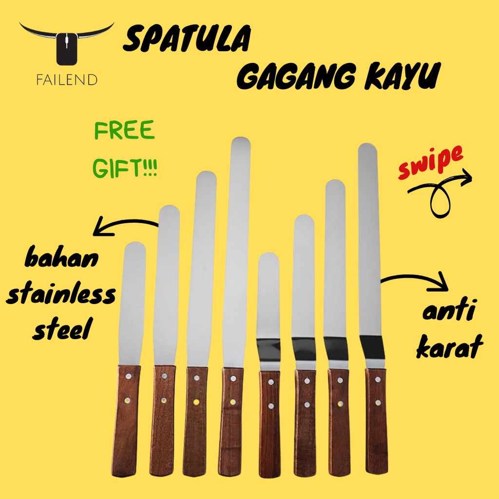 Spatula Buttercream Stainless Bengkok Lurus Gagang Kayu