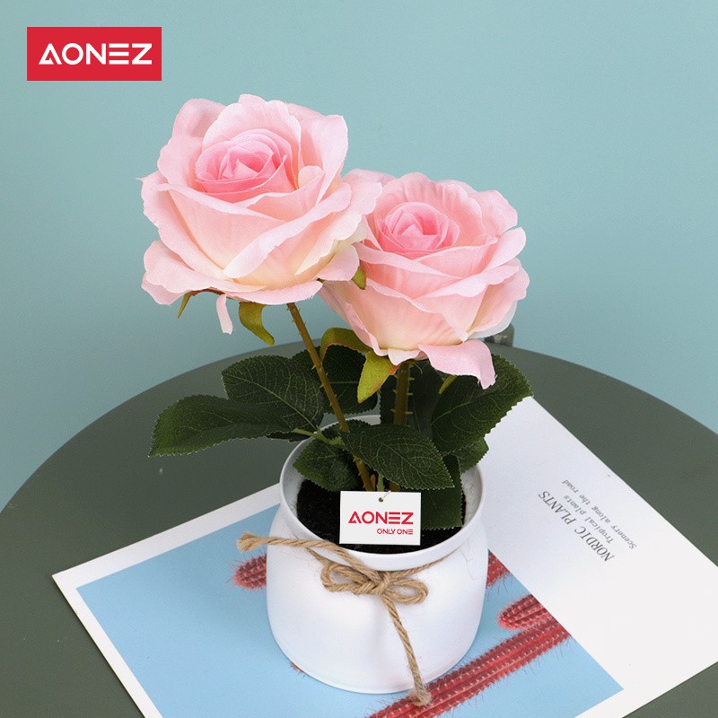 Aonez Bunga simulasi mawar pot bunga plastik Bunga buatan bunga hias tanaman-2