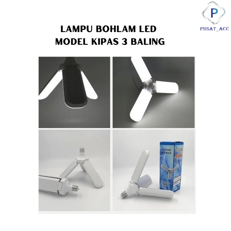 E27- Lampu LED Model Kipas, Daun, Fan Blade 30 W 3 Sayap