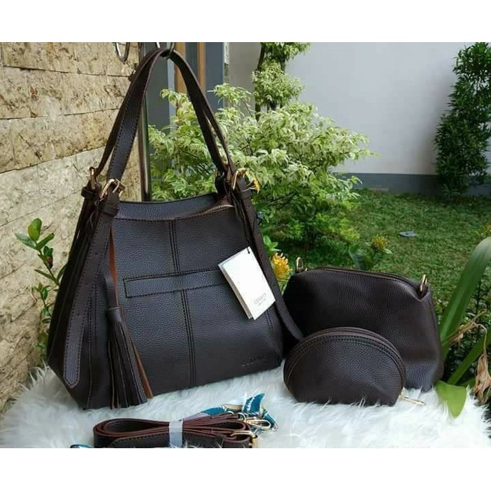 Tas Wanita Import Branded Celine 3in1 Kulit Jeruk Warna Baby Pink Muda