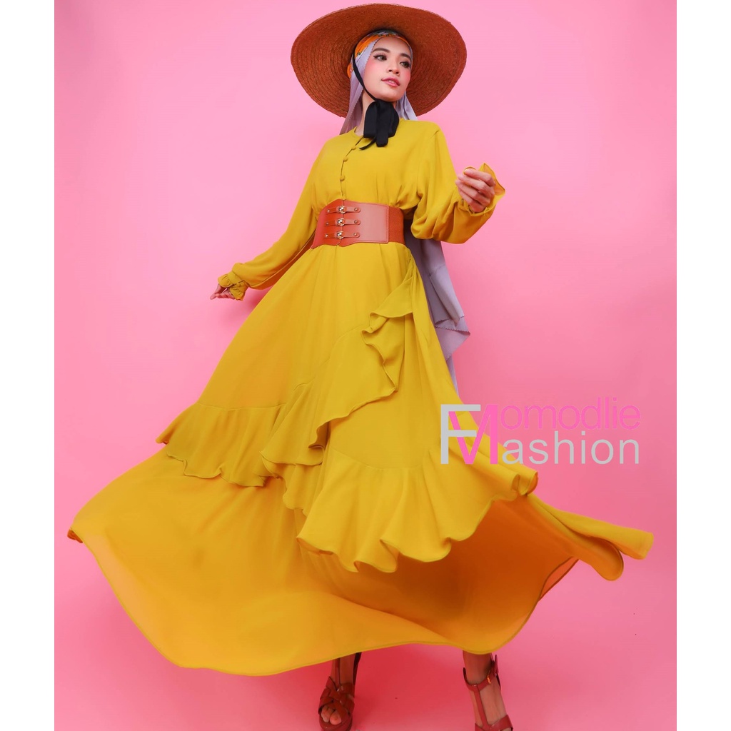 gamis melody LIME belt, Baju Wanita Remaja Trend 2021 Ootd Hijab, Dress muslim, baju muslim remaja, 