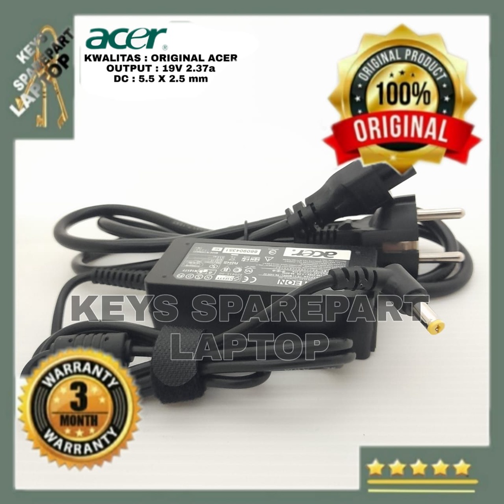 adaptor charger Casan Kabel laptop acer aspire 3 2.37a 2.37 2,37 a 2,37a E5-422 E5-473 E5-522 E5-532 ES1-512 ES1-711 es1-131-c3v5 3 A3-11 A314 A315 A311  ES 11 ES1-132 A314-32 Es1-432 E5-471 Original 5.5 2.5