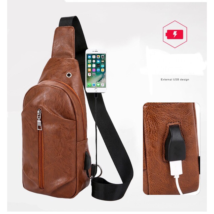 Tas Selempang Kulit | Sling Bag Slempang Pria USB port 04