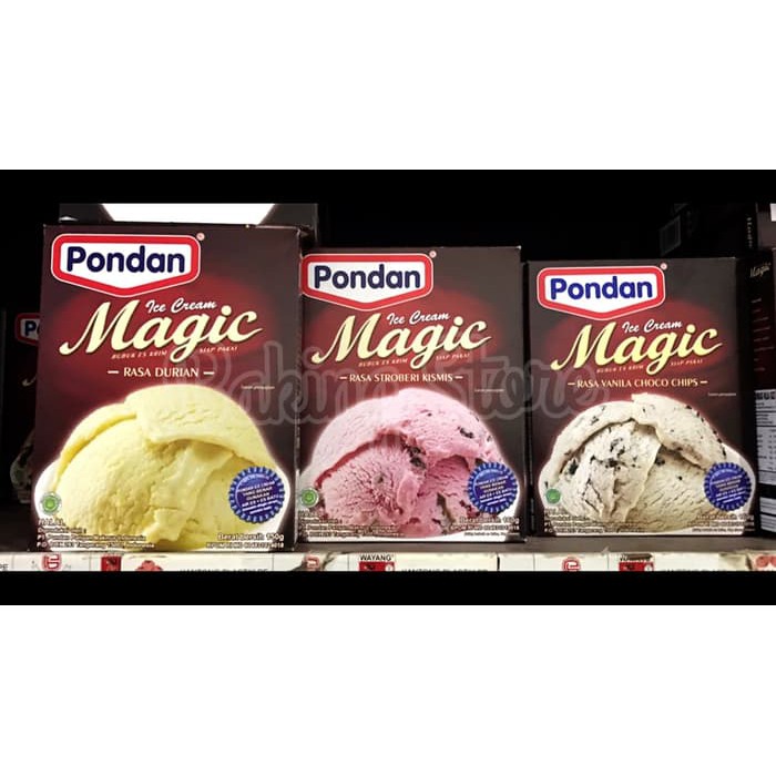 Pondan Ice Cream Magic rasa Stroberi/Durian/Vanilla/Cokelat/Neapolitan