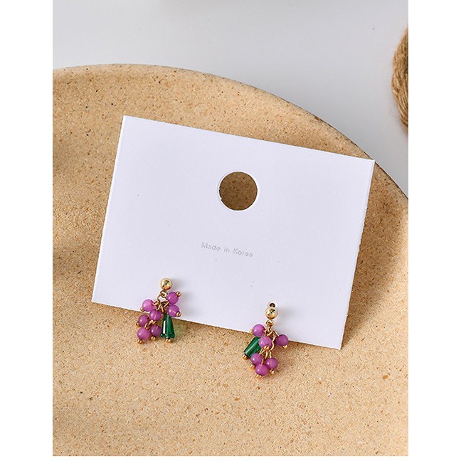 LRC Anting Tusuk Fashion Grape Purple Transparent Acrylic Beaded Grape Earrings D00300