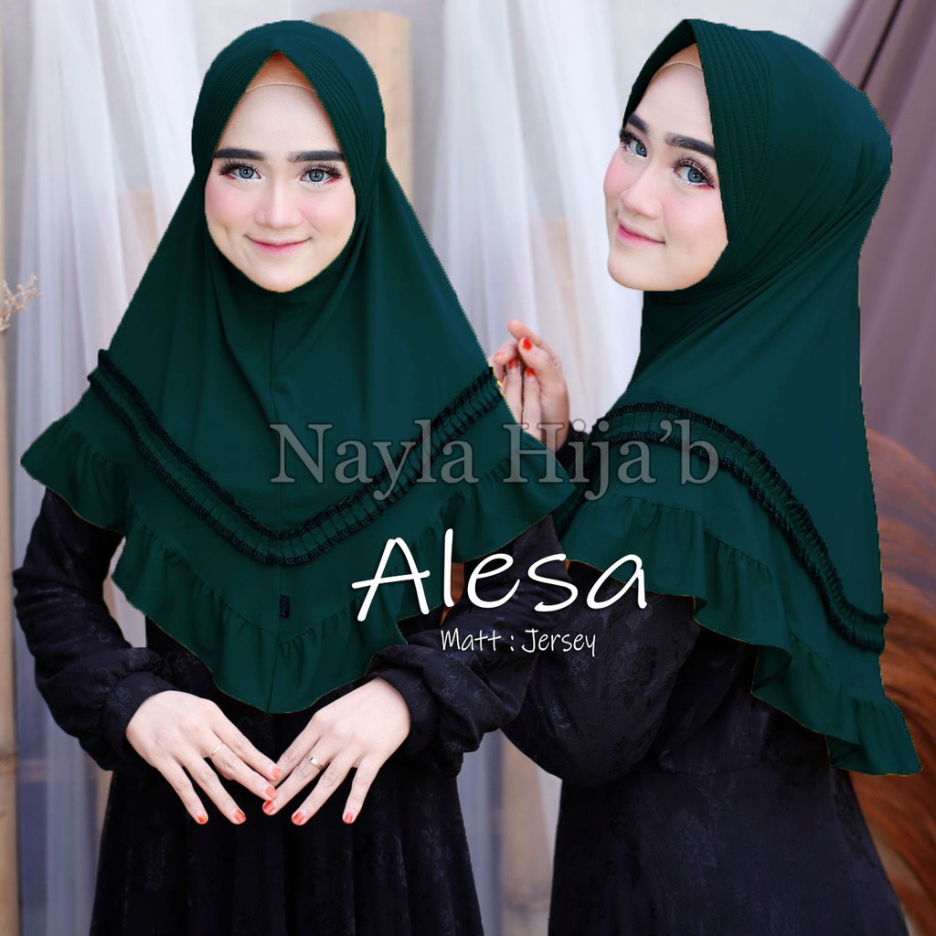 Jilbab Instan terbaru Hijab Bergo Alesa Kerudung Jersey Premium termurah dan terlaris Nayla Hijab-Hijau Botol