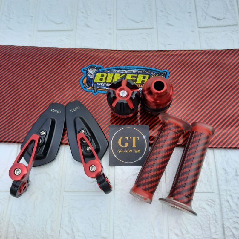 Paket Variasi Kulit Jok Biker + Handgrip Karbon + Jalu As Roda Depan + Spion Jalu Oval Universal