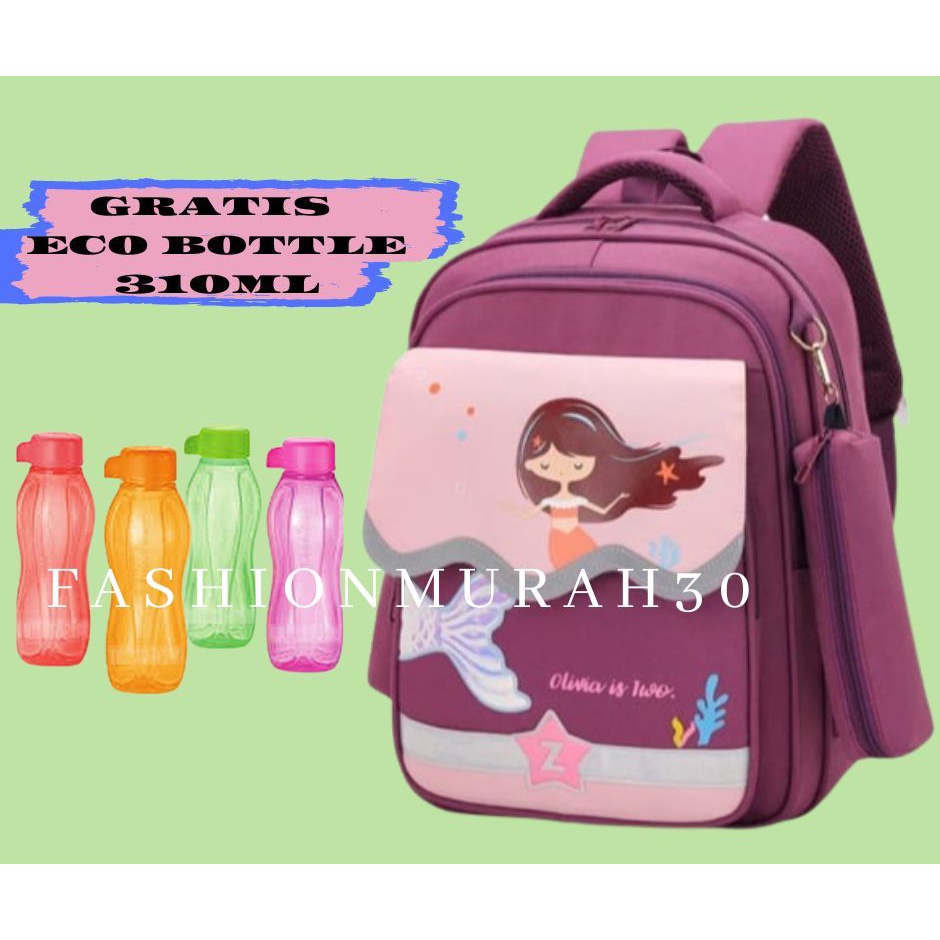 GRATIS BOTOL - Tas ransel sekolah 2in1 MERMAID tas sekolah cewek tas DUYUNG murmer tas traveling