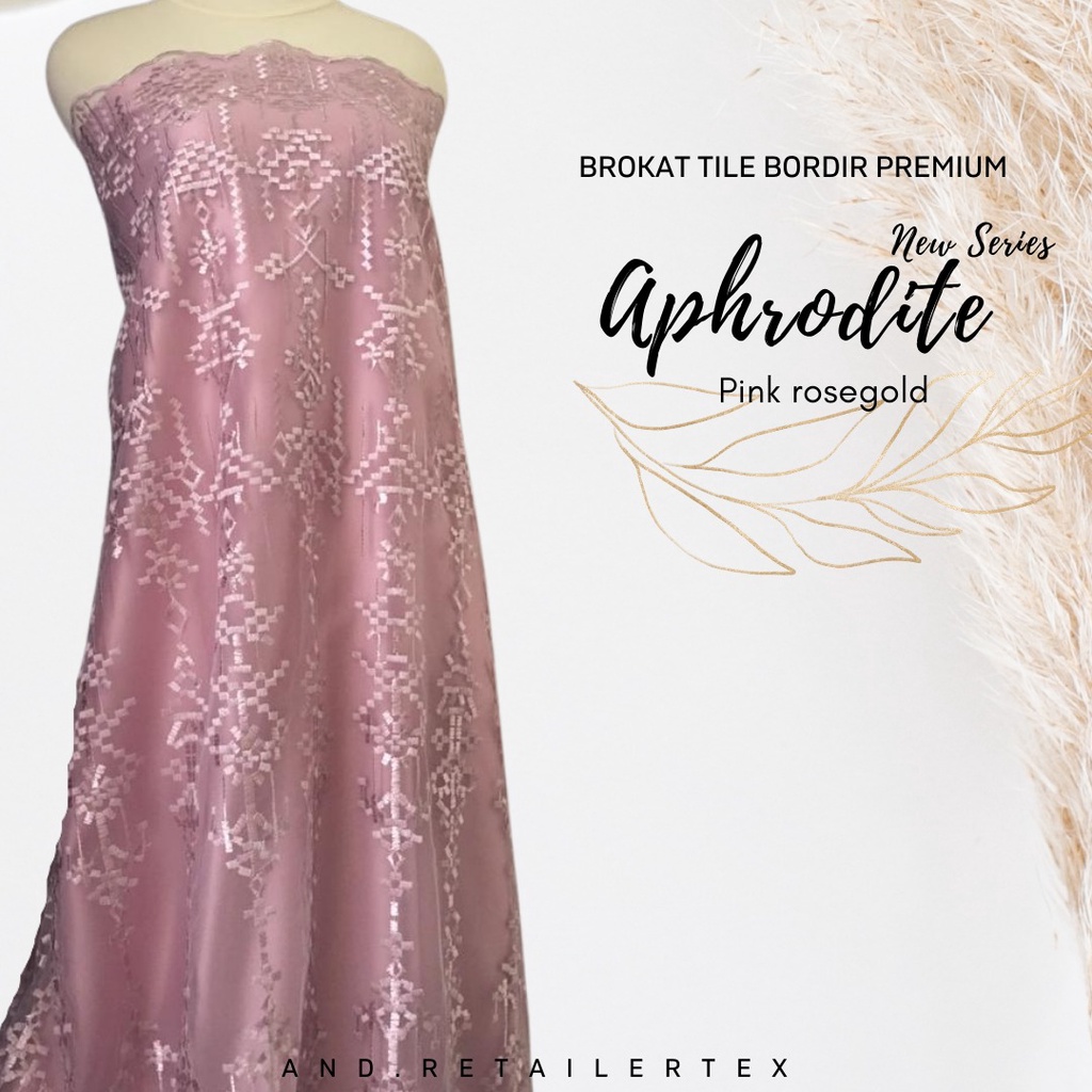 Bahan Kebaya Premium Etnik Brokat Tile Bordir Aphrodite design by Sapto warna rose gold