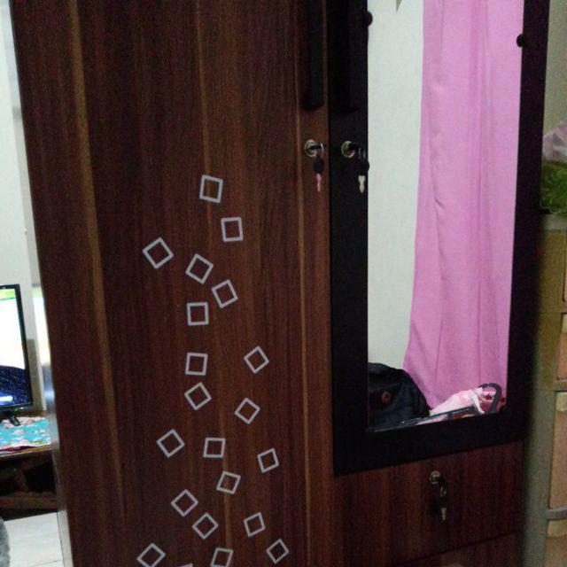 Lemari Baju 2 Pintu 2 Laci Romaro Cermin Panjang Lemari Pakaian