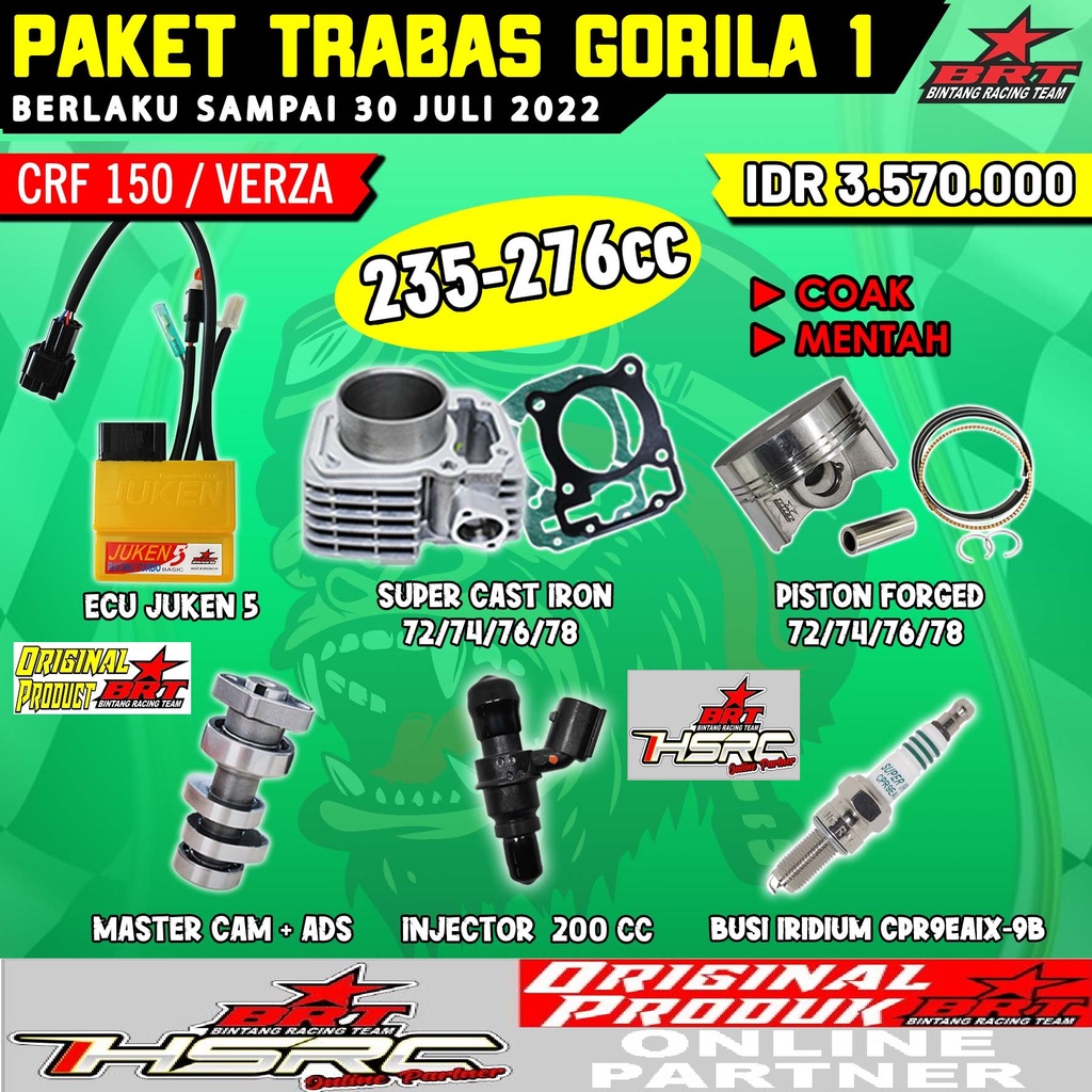PAKET TRABAS GORILA BRT Honda CRF 150 Verza New Megapro Fi Harian Bore Up 72 74 76 78 mm 250 270 280