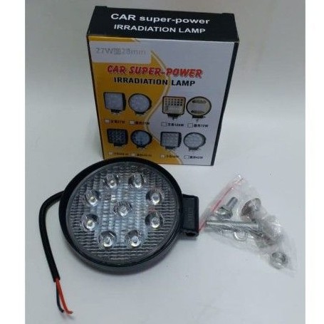 LAMPU TEMBAK SOROT MOBIL LED BULAT TIPIS 9 MATA 27 WATT SOROT PU