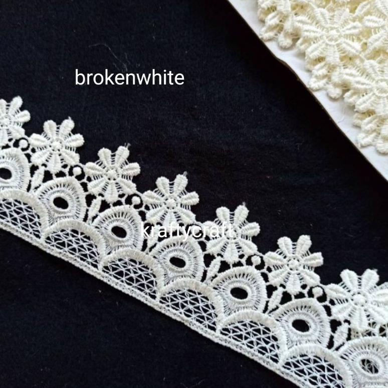 Renda Tile Bunga Bordir Rajut Brokat Gyper / Giper Katun Baju Mukena Kebaya Meteran Harga 1 Roll