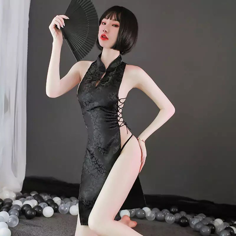 Yang Mi Set Shanghai Cheongsam Dress Bahan Satin Silk Seksi Lingerie Ceongsam Babydoll Baju Tidur De