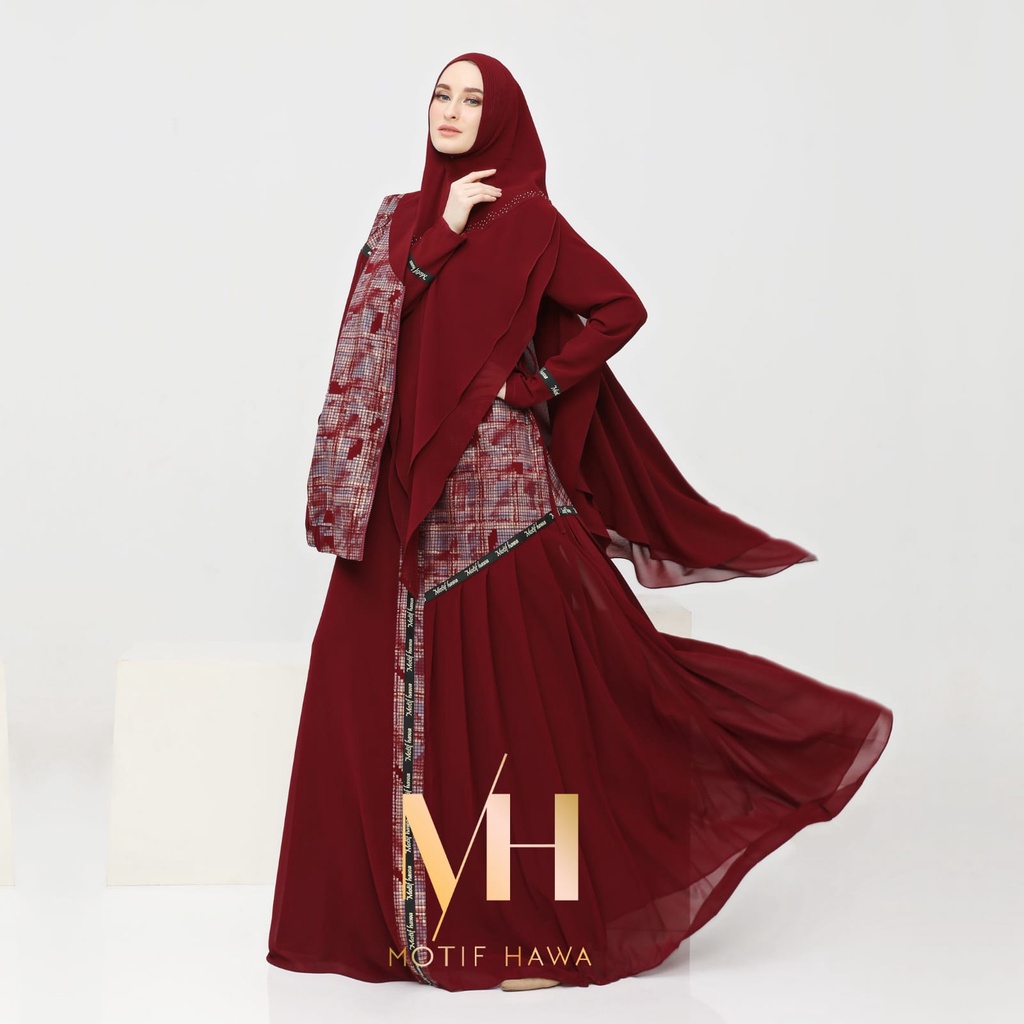 GAMIS SYARI MOTIF HAWA FAUZIAH SERIES MAROON ORIGINAL BUSANA MUSLIMAH SYARI TRENDY KEKINIAN MODERN M
