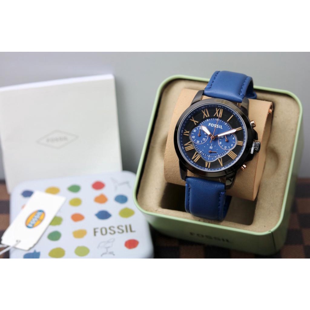 JAM TANGAN PRIA F-OSSlL KULIT BODY HITAM CHRONO AKTIF + BOX KALENG - DIAMETER 4,3 CM