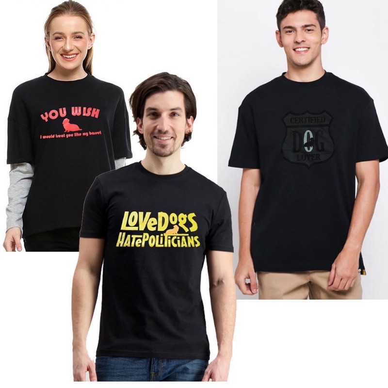 HUSH PUPPIES 802 T-Shirt - Printed Black - Atasan Kaos Pria Lengan Pendek Branded Original Murah