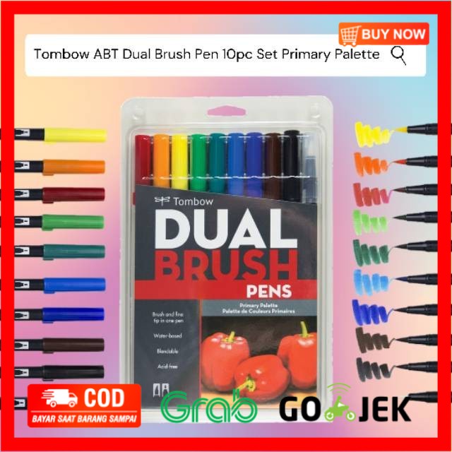 

(BISA COD) Tombow Dual Brush Pen Set with Blender - Primary Palette Pack of 10
